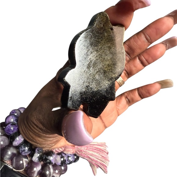 Labubu Golden Sheen Black Obsidian 2.25” approximately carving pendant Figure - Picture 4 of 9